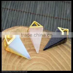 LFD-0043P ~ Gold Plated Rose Quartz , Amethyst Agate Pyramid Reiki Charm Beads Gem Stone Crystal Pendants Jewelry Finding thumbnail-4