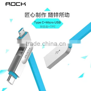 ROCK Cobblestone Type c 2in1 Cable 1m Typec and Micro USB Mutifunction Metal TPE Fast Sync Cable thumbnail-1