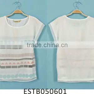 Ladies Chiffon Short Sleeve Geometric Patterns Blouse thumbnail-1