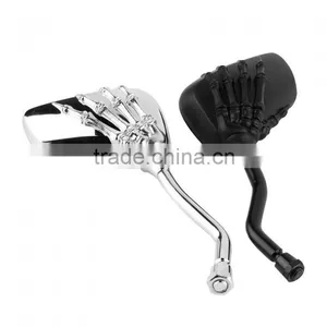 High Quality One Pair of Universal Motorcycle Chrome SKELETON Skull HAND Claw Side Rear View Mirrors 10mm thumbnail-4
