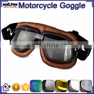 BJ-GT-009 Comfortable Tea Lens Leather Motocross Goggles thumbnail-1