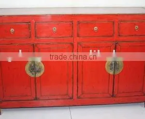 Antique Chinese Red Lacquer Wooden Sideboard thumbnail-1