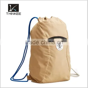 Custom Your Logo Khaki Polyester Gym Bag Drawstring Backpack thumbnail-2