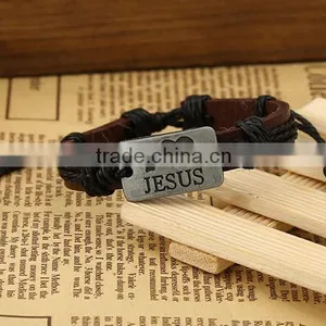 >>Best Selling Christian I LOVE JESUS Leather Bracelet/ thumbnail-5