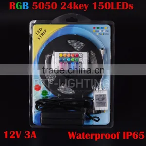 5M SMD 5050 30 Leds/m Waterproof in Silicon RGB LED Strip Light Digital +24 Key IR Remote Controller+12v 3A Power Supply thumbnail-1