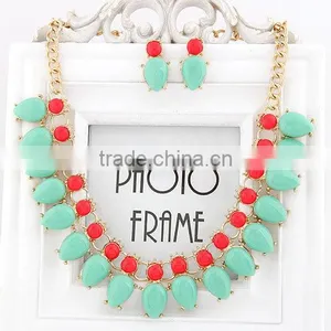 Fashion Fluorescence Color Water Drop Beads Bib Necklace Candy Resin Beads Necklace thumbnail-4