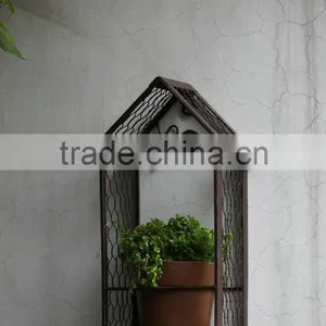 Modern Metal Mesh Stand With 1pc Plant Fiber Pot and Birds Decoration for Flower thumbnail-1