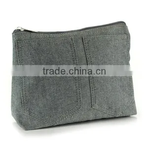 Denim Jean Zipper Cosmetic Bag thumbnail-1
