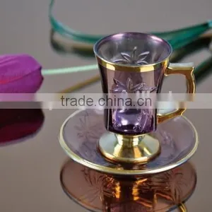 Glass Golden/silver/copper Plated Cup Saucer Set thumbnail-2