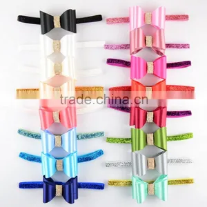 New Hot Sale Delicate Glitter Bow Hair Band Baby Elastic Fine Hair Lead the Act the Role of 16 Color in Stock Now thumbnail-1