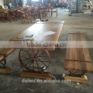New Design Restaurant Wooden Set Ornamental Iron Industrial Table thumbnail-1