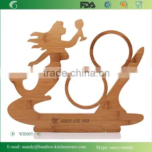 WR005 Bamboo Countertop Wine Rack Mermaid Wine Rack and Single Bottle Holder thumbnail-1