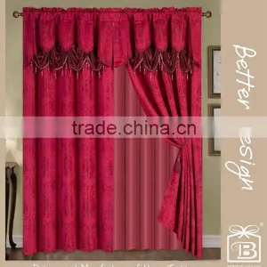 10 Minites Replied 2pcs Burgundy Jacquard Valance Fabric Curtains With Taffeta Backing And Tassels thumbnail-1