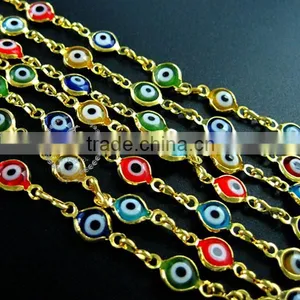 6mm Red,yellow,blue,green Flat Glass Turkish Evil Eye Beads Links Gold Plated Brass Necklace Chain DIY Supplies 1315013 thumbnail-3
