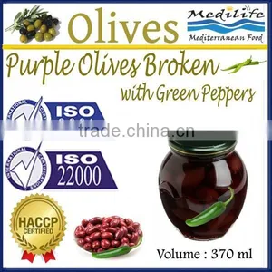 High Quality 100% Tunisian Table Olives,Purple Olives Broken With Green Peppers, Purple Olives 370 ml Glass Jar thumbnail-1