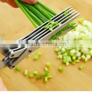 CY145 Multi-functional Stainless Steel Kitchen Knives 5 Layers Scissors Sushi Shredded Scallion Cut Herb Spices Scissors thumbnail-6