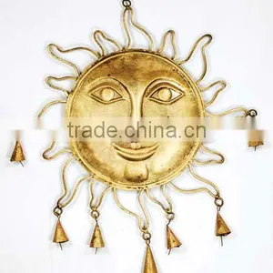 Sun Face Metal Wall Hanging, Decorative Cast Iron Hanging Bells, Antique Hanging Bells, Indian Art Hanging Bells, thumbnail-1