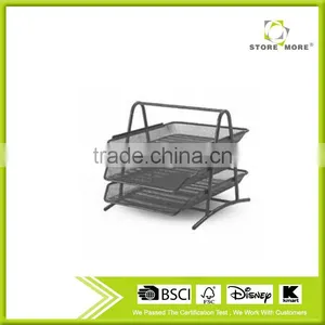 3-Tier Black Metal Mesh Office File Document Tray thumbnail-1