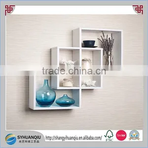 Wood Wall Shelf Intersecting Boxes Decorative Ledge Home Display Decor White New thumbnail-1
