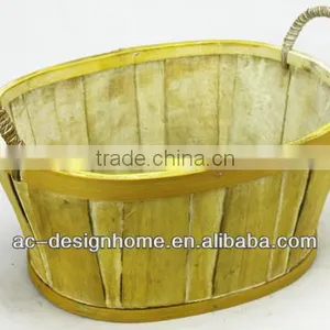 GOLDEN YELLOW WASH OVAL BAMBOO CHIP BASKET thumbnail-1