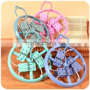 C216 2017 High Quality Drying Clothes Plastic Hanger With Clips Round Shape thumbnail-1