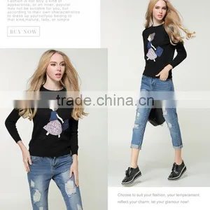 Newest Design Women Jumpers Red Color Crew Neck Knitted Ugly Christmas Sweaters thumbnail-3