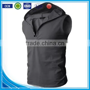 OEM New Design Cotton Plain Wholesale Sleeveless Hoodie Man Vest thumbnail-1