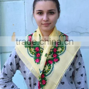 SSS81 Vintage Ukrainian Shawl, Russian Floral Scarf ,light Yellow Shawl, Babushka Russian, Head Scarf, Christmas Gift thumbnail-1