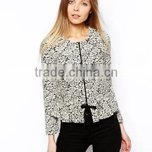 Flower Pattern Peplum Hem For Woman Jacket/Coat thumbnail-1