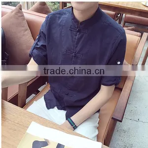 Cultivate One's Morality Short Sleeve Shirt Cotton and Linen Men thumbnail-1