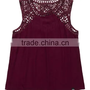 2017 Guangzhou Shandao Custom Logo New Fancy Style Women Summer Wine Red Chiffon Round Neck Sexy Sleeveless Top Photos thumbnail-6