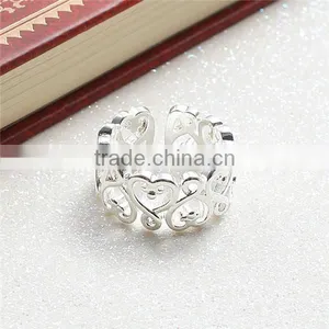 Copper Open Adjustable Rings Silver Plated Hollow Heart thumbnail-2