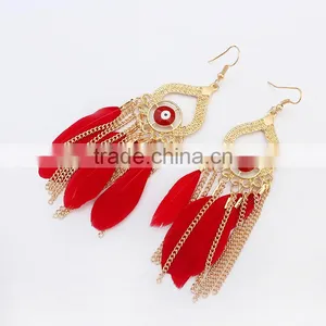 Wholesale New Design Eye Feather Gold Tassels Earrings for Women thumbnail-1