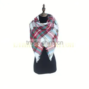 Women's Oversized Wool Blanket Tartan Scarf Shawl Stole Plaid Checked Pashmina thumbnail-1