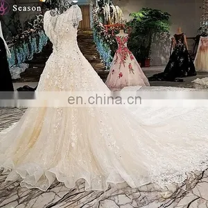 LS00308 Flower Pattern Elegant See Through Muslim Lace Bridal Lehenga Gown Empire Wedding Dress thumbnail-3