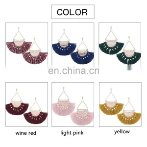 Hot Sales Saffron Fringe Gold Half Circle Fan Pendant Bohemian Earring Boho Jewelry thumbnail-5