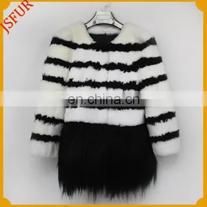 2015 Newest Striped Winter Coat Natural Fur Round Collar Rabbit Fur Coat thumbnail-3