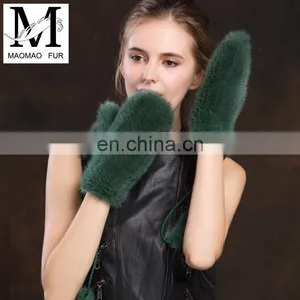 Lady Cute New Product Real Mink Fur Knitting Fingerless Gloves Fashion Fur Cuffs Gloves thumbnail-2