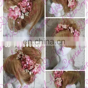 Aidocrystal Pink Hari Flower Crown, Rustic Wedding Hair Accessories, Bridal Headpiece, Floral Headband thumbnail-2