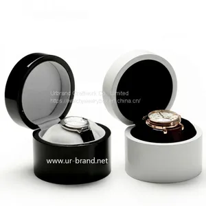 Watch Box Wooden Paint Craft Watch Gift Box Round Velvet Pillow Glossy Surface thumbnail-1