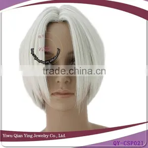 White Short Straight Synthetic Cosplay Male Hair Wig thumbnail-1