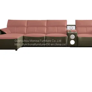 First Layer Cowhide Three-Seat Functional Dark Green Sofa Living Room Leather Art Furniture Electric Sofa Combination thumbnail-2