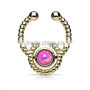 Faux Opal Flax 316L Surgical Steel Fake Septum Clicker Nose Piercing Body Jewelry thumbnail-3