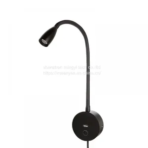 Meanyee Wall Reading Lamp Bedside Lights With USB Charging Port/Touch Dimmable Switch/Adjustable Arm/1 * 3W Led/Warm White 3000K/ Plug in Cord/Black Finished thumbnail-1