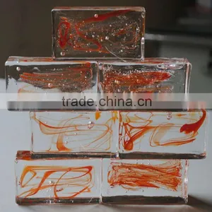 190*190*80mm Decorative Solid Transparent Glass Block With Red Color Inside With CE,ISO thumbnail-1