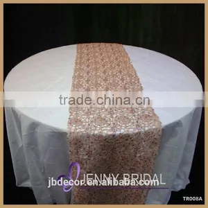TR008A Modern Style Champagne Gold Chemical Lace Sequin Table Runner thumbnail-2