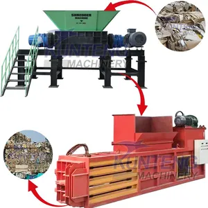 Automatic Leather Waste Fabric Waste Dual Axis Shredder and Hydraulic Waste Baler EPC thumbnail-1