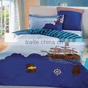 Embroider Boat Bedding Cotton Child Duvet Cover Bed Set 205TC In Blue Color thumbnail-1