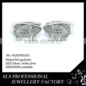2015 Fashion American Style Heart Shape 925 Sterling Silver White Gold Plated Huggie Earrings for Women thumbnail-1