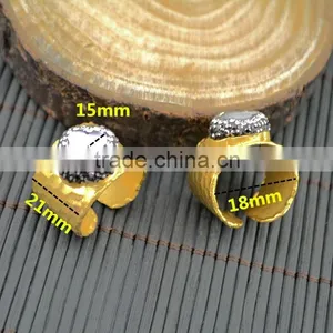 LFD-005R ~ Gold Plated Druzy Shell Pave Rhinestone Crystal Clover Rings For Women Jewelry Finding thumbnail-1